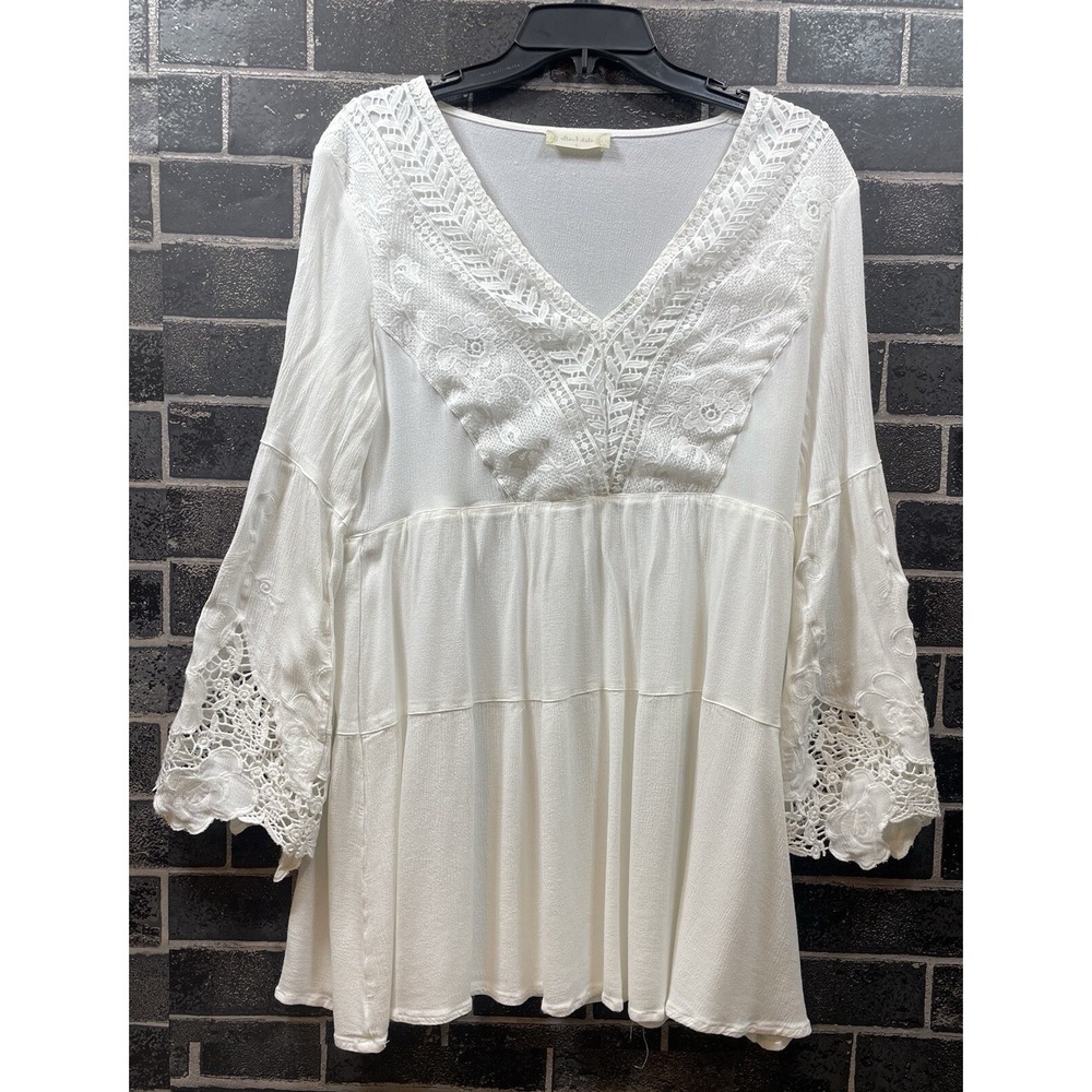 Altar'd State Crochet Dress Large Cream Flutter Sleeve